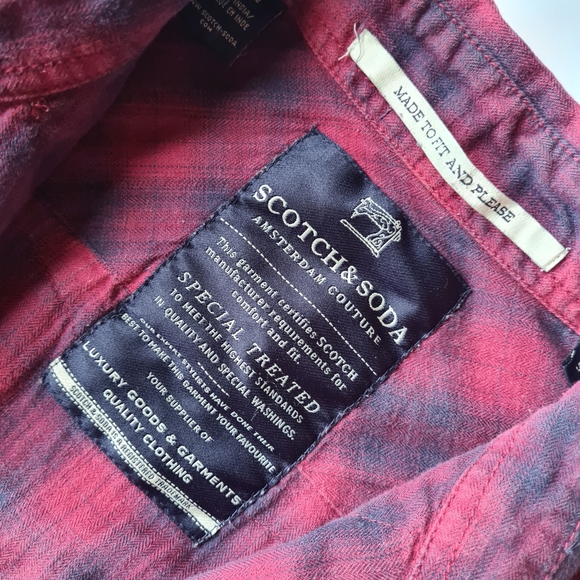 SCOTCH & SODA Mens Small Luxury Quality Pink Check Long Sleeve Plaid Shirt - Picture 10 of 16
